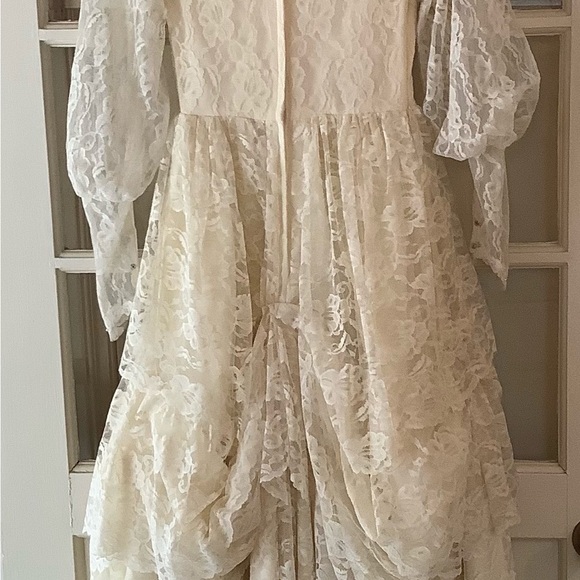 Vintage 1950’s Warm Ivory Chantilly Lace Wedding Gown Dress Prairie Cottagecore - Picture 11 of 16